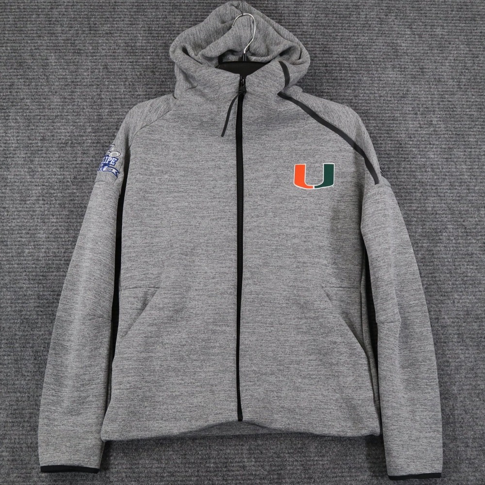 Miami Hurricanes Adidas Full Zip Hoodie Women S Pinstripe Bowl Patch Tech Fleece - Picture 5 of 11